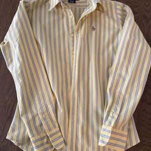 Ralph Lauren Womens Oxford Button Down Shirt Sz 4 Slim Fit Yellow RL Polo Stripe